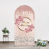Lofaris Rose Gold Glitter Floral Happy Birthday Arch Backdrop